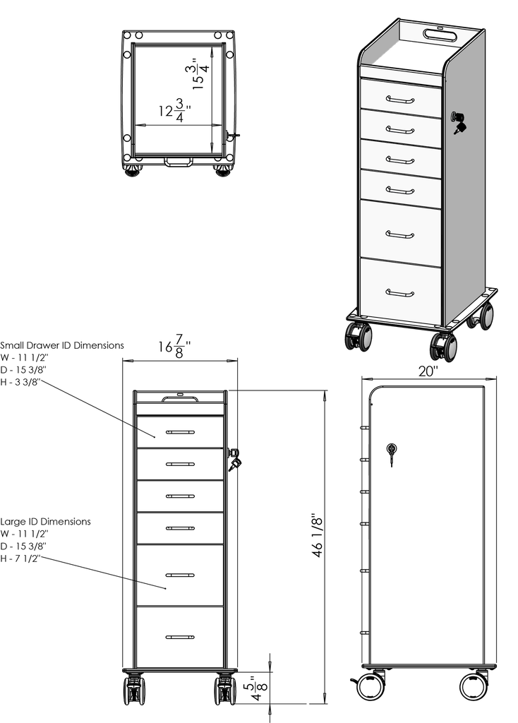Tall Locking Cart 6D with White Drawers | TrippNT